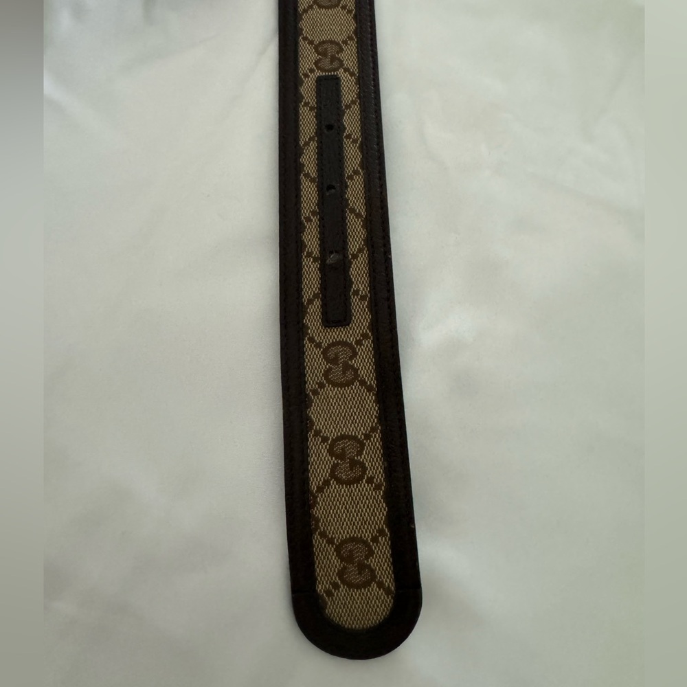 100% Authentic Gucci Silver GG Buckle Canvas Belt LIKE NEW - Picture 3 of 8